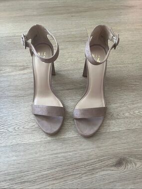 Suede Block Heel Sandals in Taupe